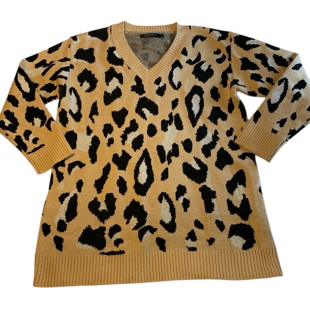 Merokeety Lepord Print V Neck Sweater